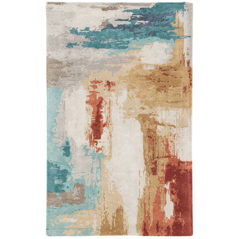 Evergood Handmade Abstract Blue/ Red Area Rug