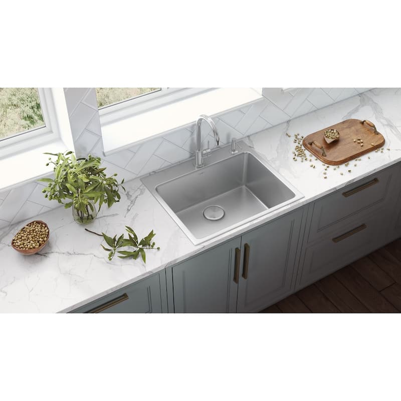 Ruvati 23 x 20 inch Drop-in Topmount Kitchen Sink 16 Gauge Stainless Steel Single Bowl - RVM5923 - 8' x 11'