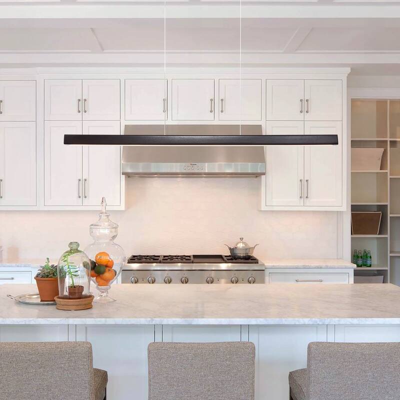 Starsky 1-Light Farmhouse Rustic Wooden Integrated LED Linear Kitchen Island Light 3000K Warm Light Chandelier