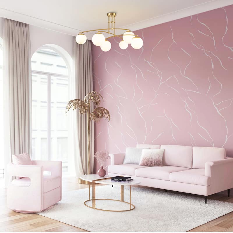 6-Light Modern Sputnik Linear Opal Frosted Glass Globe Bubble Semi-Flush Mount Light