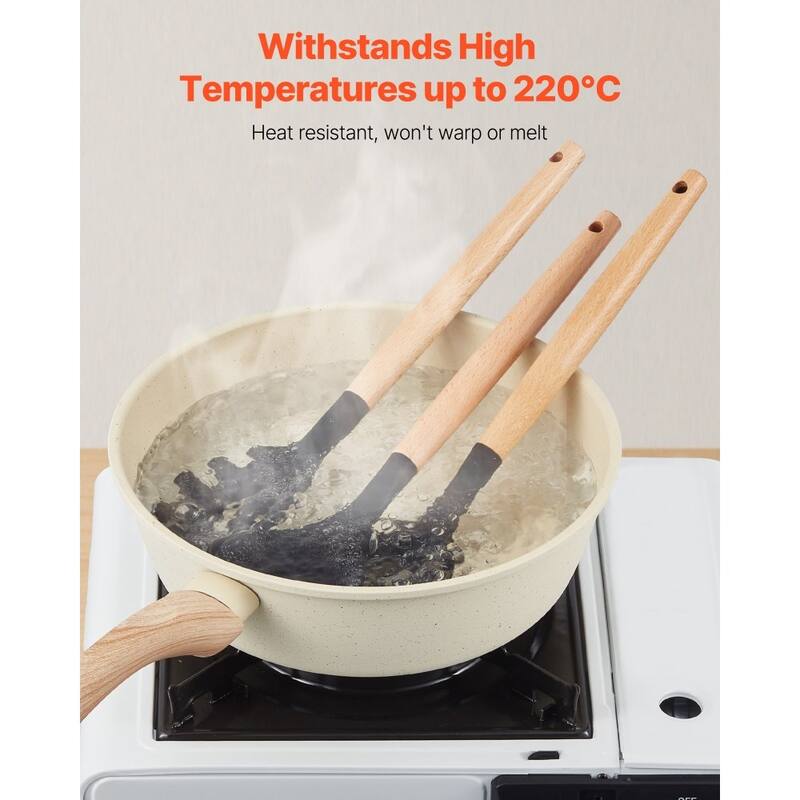 Silicone Non-Stick Kitchen Utensil Set with Wooden Handle and Heat-Resistant Cooking Tools