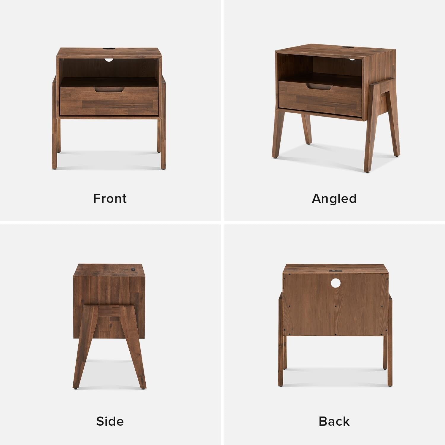 Mopio Ted Solid Wood Nightstand with Charging Station
