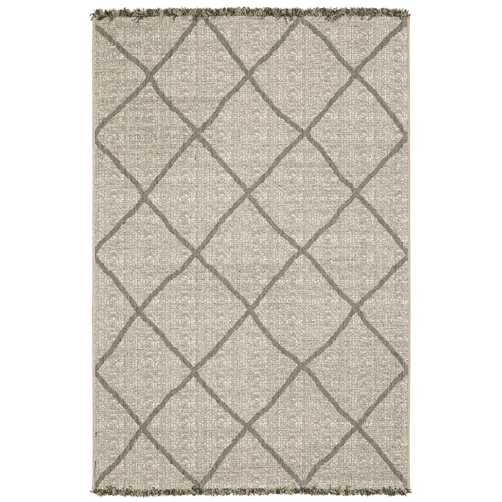 Style Haven Grayton Diamond Lattice Beige/ Black Indoor-Outdoor Fringe Edge Rug