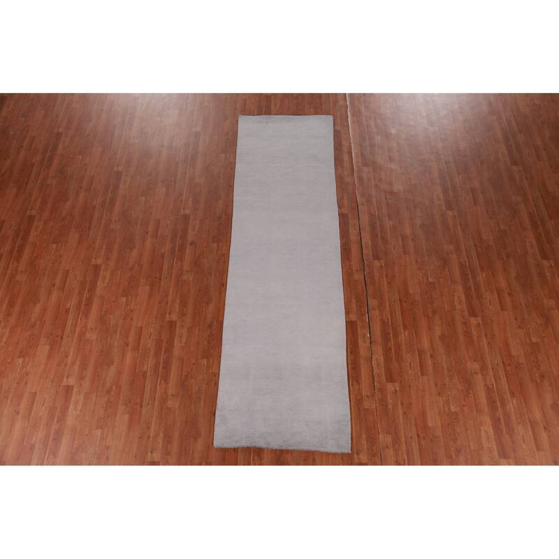 Hand Knotted Oriental 100% Wool Carpet Modern Solid Purples Gabbeh Runner Rug - 10' 1'' X 2' 11''
