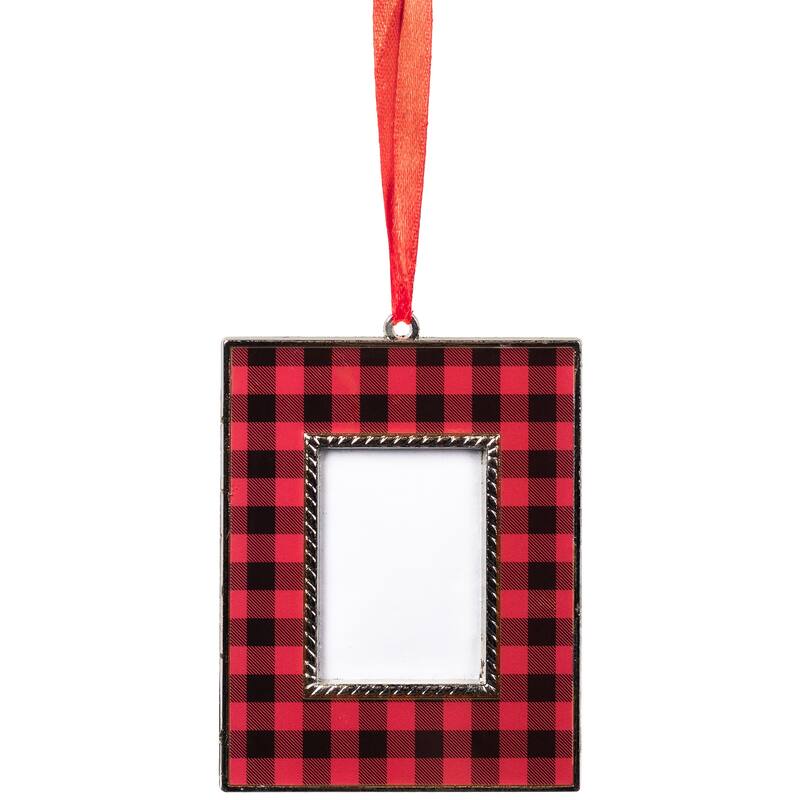 Buffalo Plaid Photo Frame Christmas Ornaments - 3.5" - Set of 4