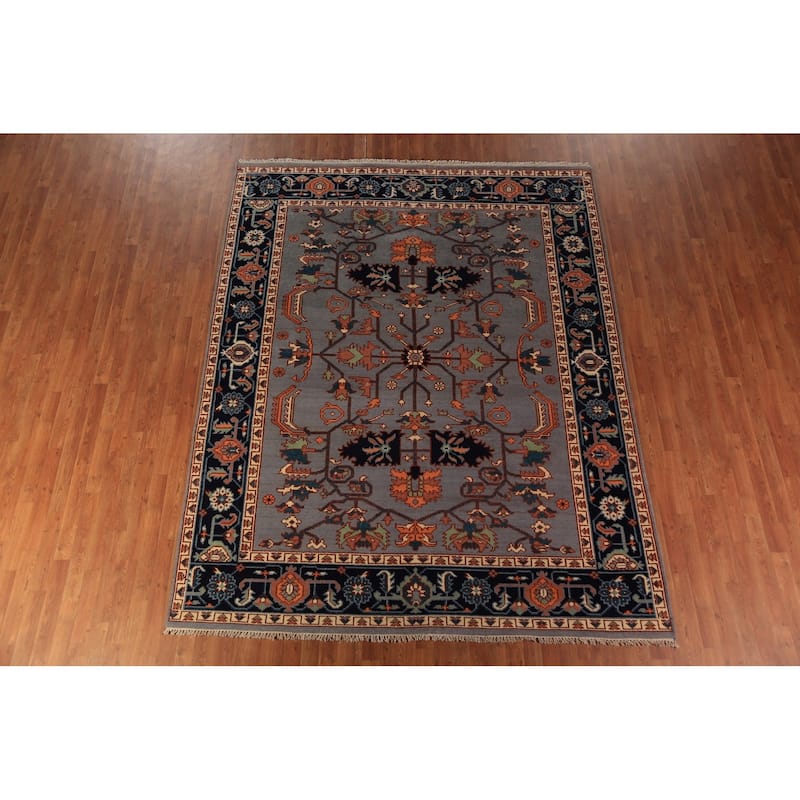 Gray Blue Geometric Kazak Indian Area Rug Handmade Wool Carpet - 7'10"x 9'11"