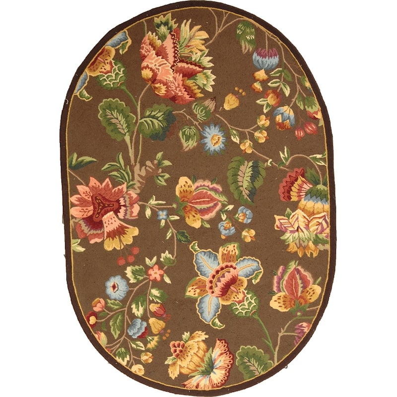 SAFAVIEH, Handmade Chelsea Jurendine French Country Floral Wool Rug - 7'6" x 9'6" Oval - Brown