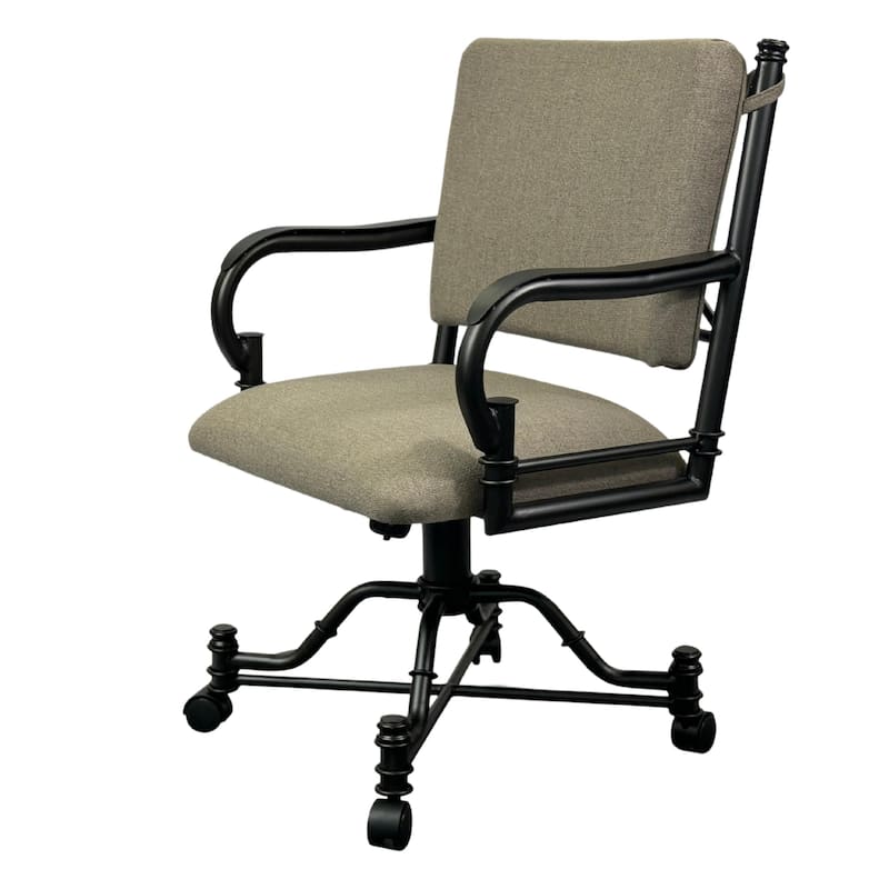 Tempo Furniture Bullseye Caster Swivel Tilt Dining Chair w/ Arms Armchair Pebblestone Powder Coat Finish & Stanford Taupe Fabric