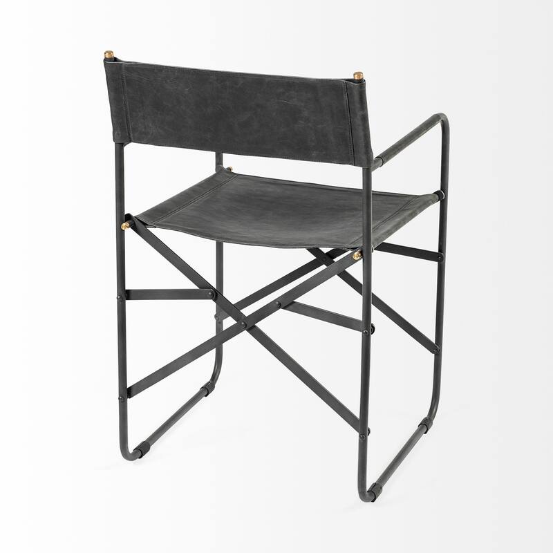 Direttore Black Genuine Leather Seat With Black Iron Frame Dining Chair - 19.7"W x 21.7"D x 33"H