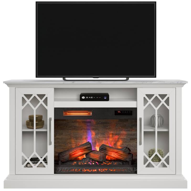 duraflame® Electric Fireplace Media Console for 65 Inch TVs with Glass Doors, Bright White