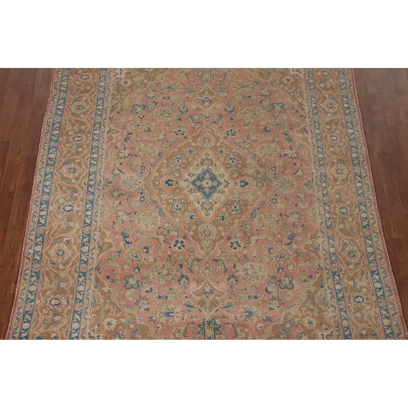 Traditional Mashad Persian Vintage Area Rug Hand-knotted Wool Carpet - 6'4" x 9'1"