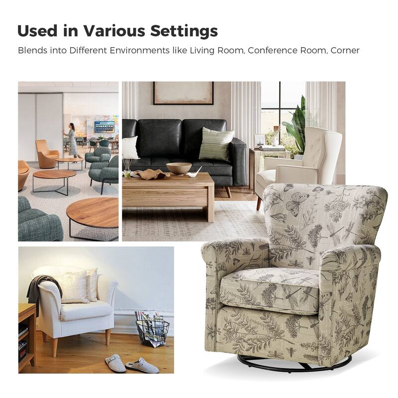 Georg Comfortable Floral Fabric Swivel Rocker Chair with Rolled Armrest by HULALA HOME