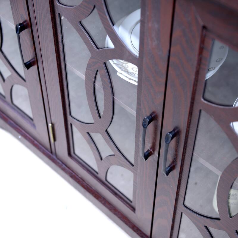 Sideboard Cabinet with 3 Tempered Glass Doors, Buffet Cabinet with Adjustable Shelf, Freestanding Wooden Storage Cabinet