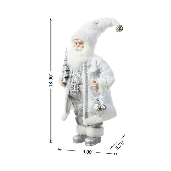 dimension image slide 4 of 10, Glitzhome 18"H Faux Fur Christmas Santa Figurines with Porcelain Face