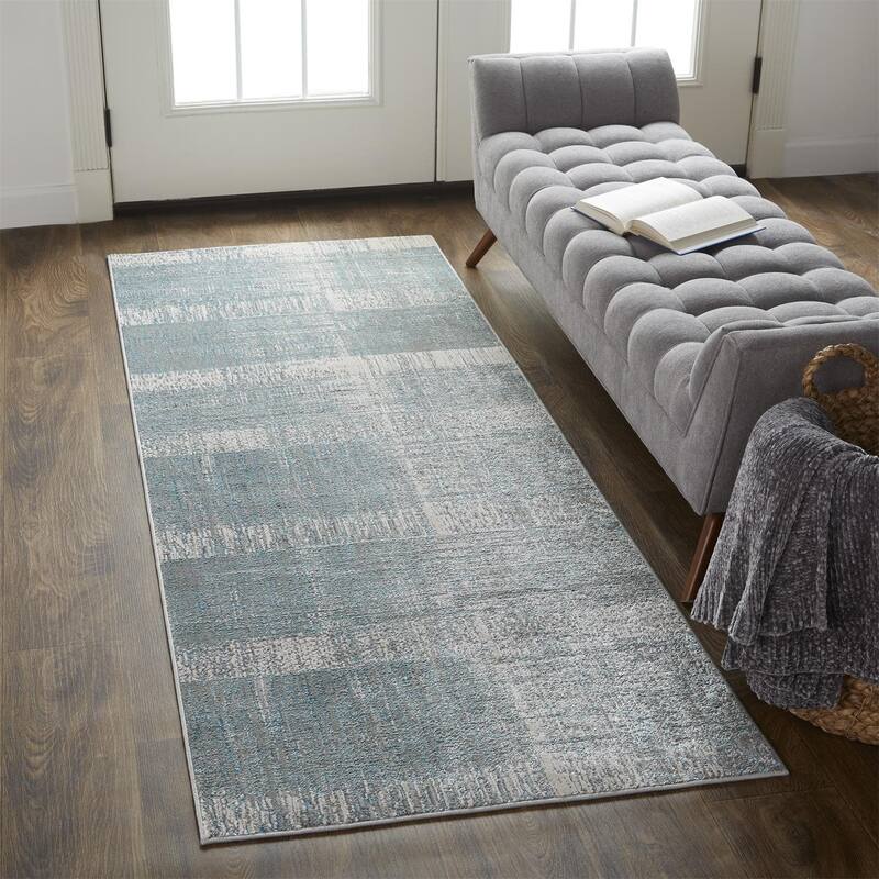 Grand Bazaar Aurelian Machine Made Abstract Modern Area Rug - 2'10" x 7'10" - White/Gray/Blue