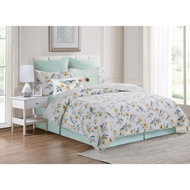 Calix Bluebird Cotton Quilt Set - Reversible and Machine Washable - Queen