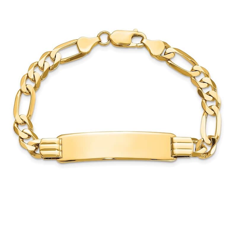 Curata 9mm 14k Yellow Gold Engravable Flat Figaro Link ID Bracelet