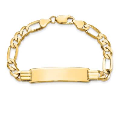 Curata 9mm 14k Yellow Gold Engravable Flat Figaro Link ID Bracelet
