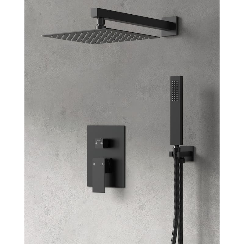 GRANDJOY Shower System 10" High Pressure Rainfall Shower Head with Handheld Spray Combo - Matte Black