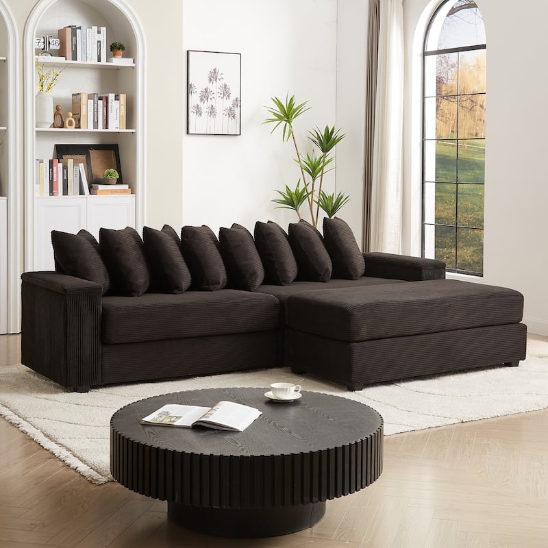 GDFStudio - Peregrine L-Shaped Corduroy Sectional Sofa with Pillows and Armrest Storage