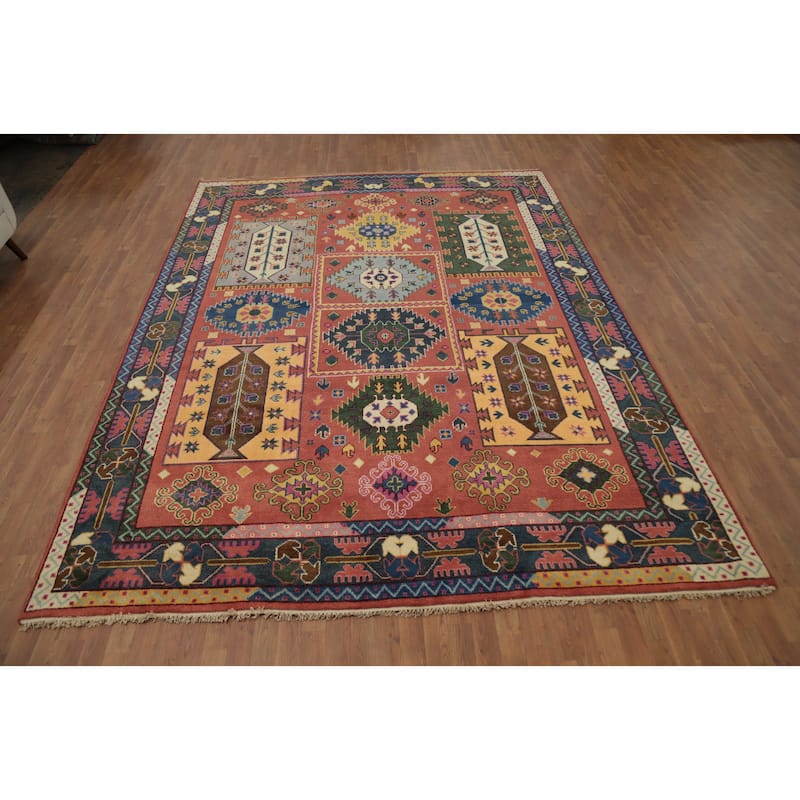 Hand Knotted Oriental 100% Wool Carpet Traditional Geometric Oranges & Rust Kazak Area Rug - 11' 10'' X 9' 0''