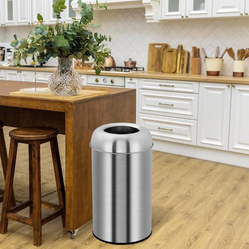 13 Gallon Open-Top Stainless Steel Trash Can Heavy-Duty for Restaurant Office or Home