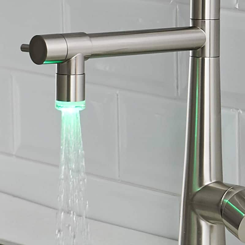 LED Commercial Kitchen Sink Faucet With Pull Down Sprayer Single Handle Kitchen Faucet WIth Light One Hole Brushed Nickel Faucet