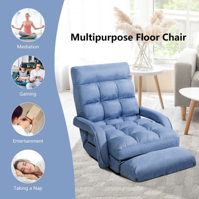 Folding Lazy Floor Chair Sofa with Armrests and Pillow - 22" x 26" x 29" (L x W x H)