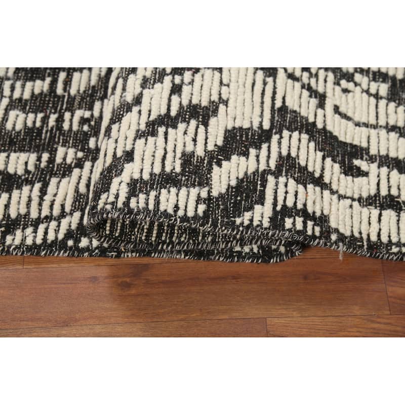 Black & White Moroccan Abstract Rug Hand-Knotted Wool Carpet - 3'0"x 4'11"