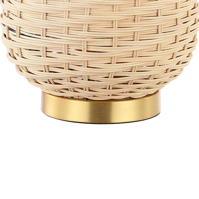 Finn 25" Rustic Bohemian Iron/Rattan LED Table Lamp with Pull-Chain, by JONATHAN Y