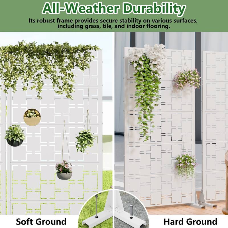 Outdoor Freestanding Metal Privacy Screen Decorative Garden Fence Set of 2