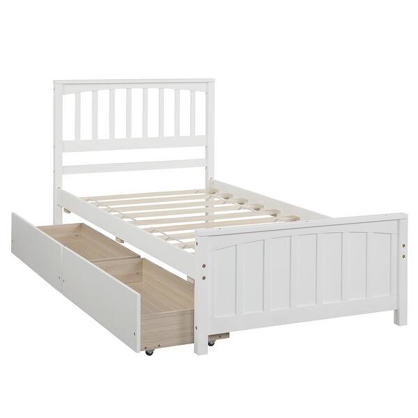 slide 2 of 18, Stylish Twin Size Wood Platform Bed with Trundle - Solid Construction, Available in White/Gray White