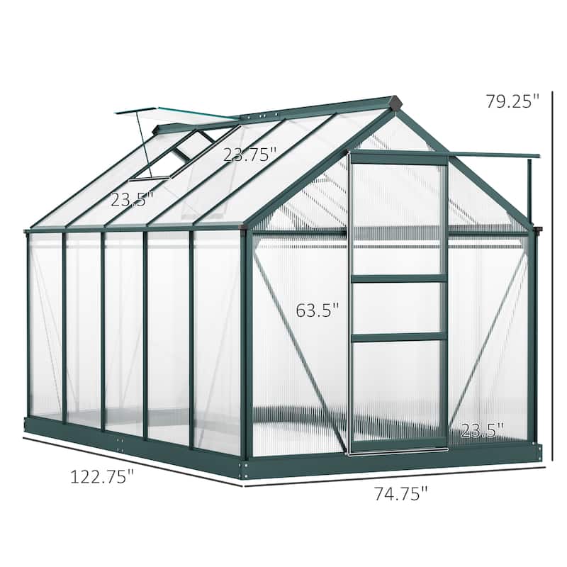 Outsunny Polycarbonate Walk-In Greenhouse with Rooftop Vent & UV-Resistant Walls