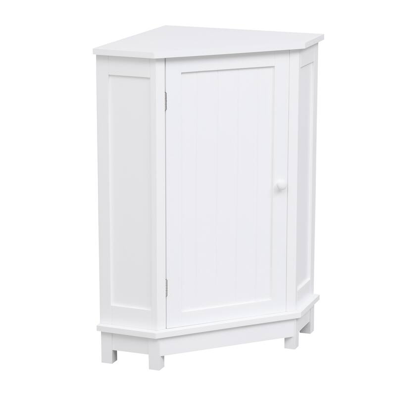 Bathroom Corner Storage Cabinet, Wood Single Door Corner Cabinet, Freestanding Organizer with Adjustable Shelves