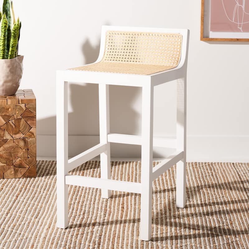 SAFAVIEH Carry Low Back Cane Counter Stool - 16" W x 19" D x 31" H - 16Wx19Dx31H
