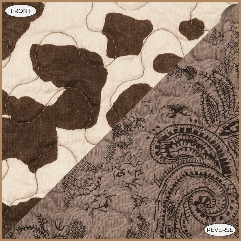 Paseo Road Elsa Cow Print and Paisley 100% Cotton 3 Piece Reversible Quilt Set