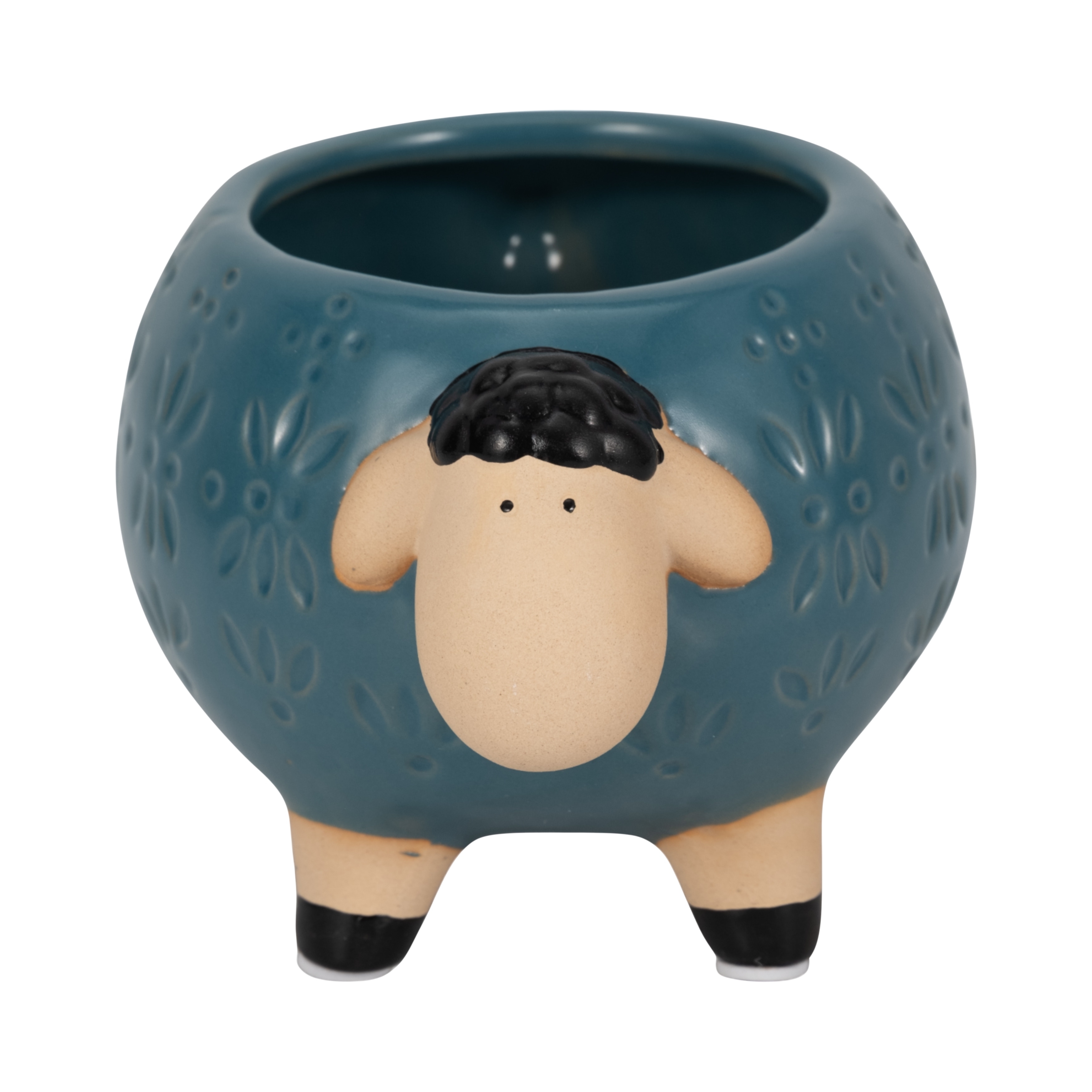 Plant Pot - Green Ceramic Embossed Elephant Shaped, 7"