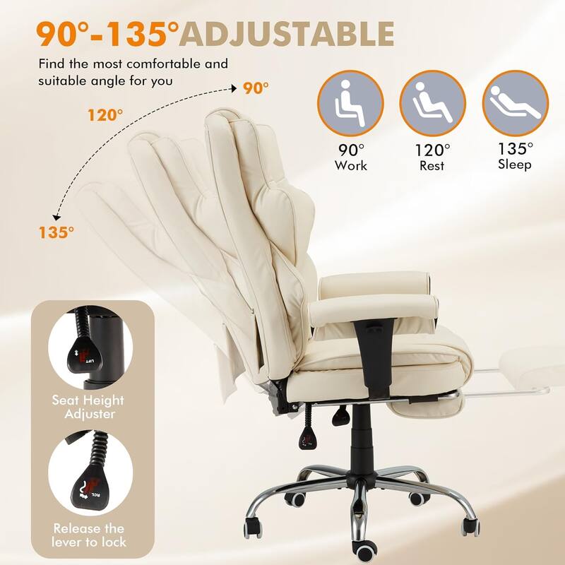 4/6-Point Massage Office Chair, Ergonomic Reclining Desk Chair, Retractable Footrest & Adjustable Armrests, Multiple options