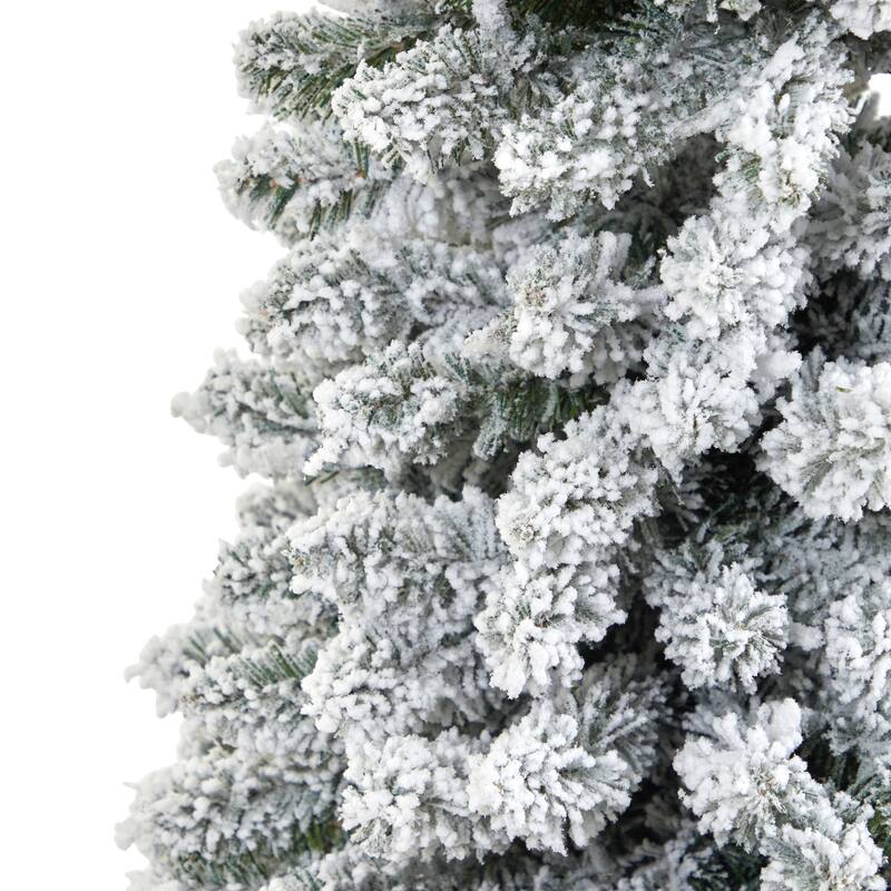 7ft. Flocked Pencil Artificial Christmas Tree with 574 Branches - Sleek Winter Wonderland Holiday X-Mas Tree