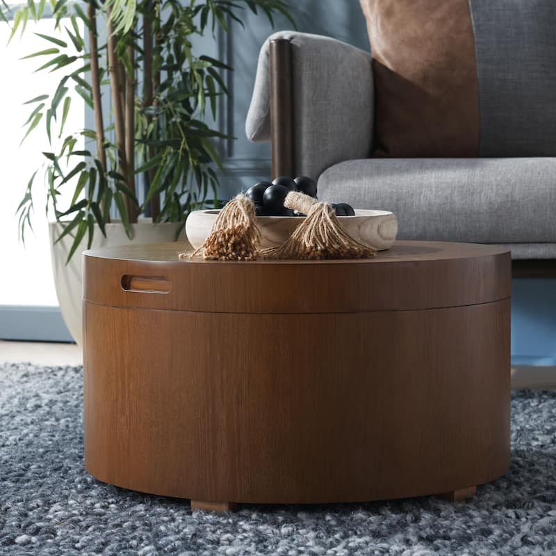 SAFAVIEH Home Collection Rafaela Round Tray Top Coffee Table With Storage - 23" L x 23" D x 13" H