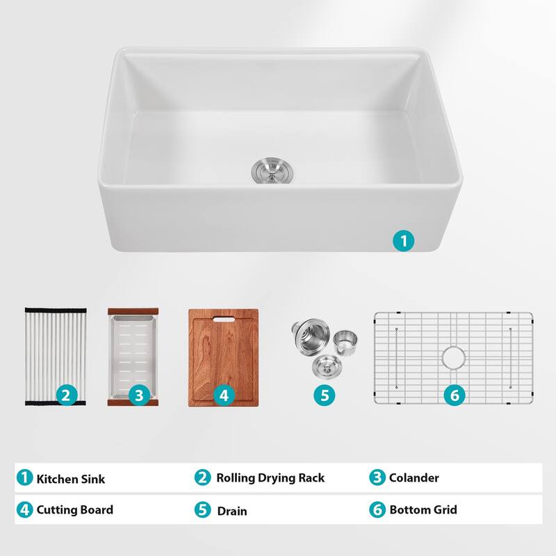 White Kitchen Sink Workstation - 33 x 20 x 10 inch White Porcelain Ceramic Sngle Bowl Kitchen Sink