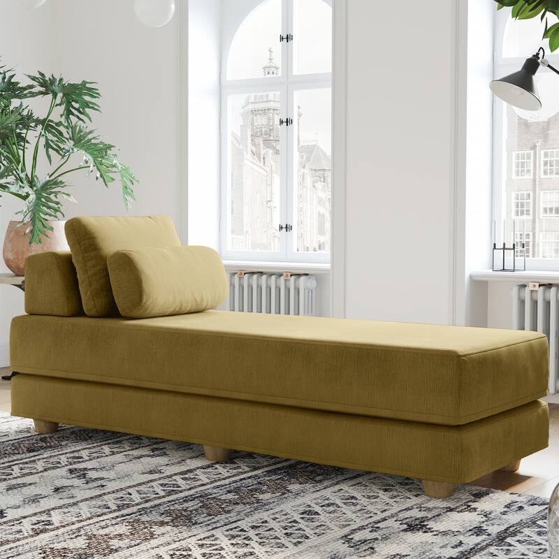 Jaxx Balshan Cushioned Micro-velvet Convertible Chaise Lounge Daybed - Camel