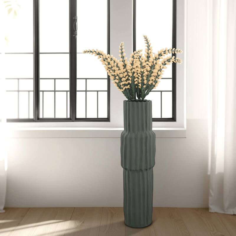 Decorative Accent Vase, Sleek Cactus Design, 36 Inch Green Ceramic
