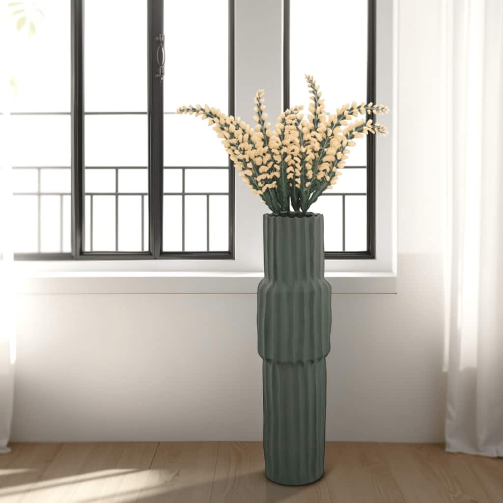 Decorative Accent Vase, Sleek Cactus Design, 36 Inch Green Ceramic