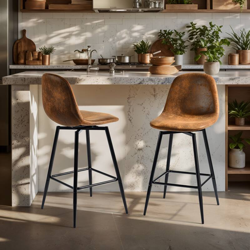 Homy Casa Set of 2 Fabric Counter Stools with Curved Back and Metal Legs - For Kitchen Islands and Counter Seating - N/A