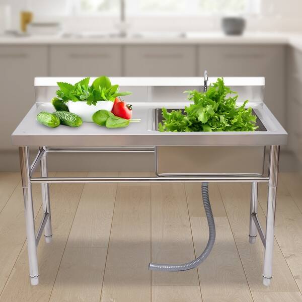 slide 2 of 12, Freestanding Kitchen Utility Sink Stainless Steel 47.28'' - Style 1