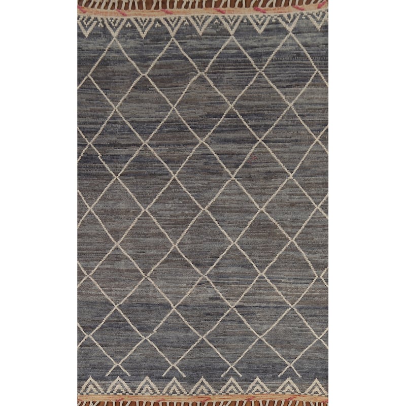 All-Over Trellis Moroccan Area Rug Hand-Knotted Wool Carpet - 6'0"x 9'10"