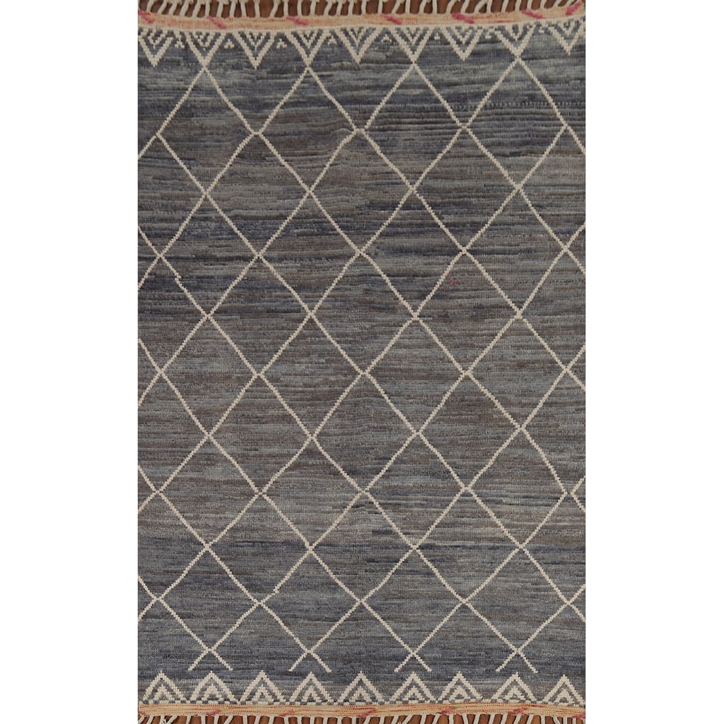All-Over Trellis Moroccan Area Rug Hand-Knotted Wool Carpet - 6'0"x 9'10"