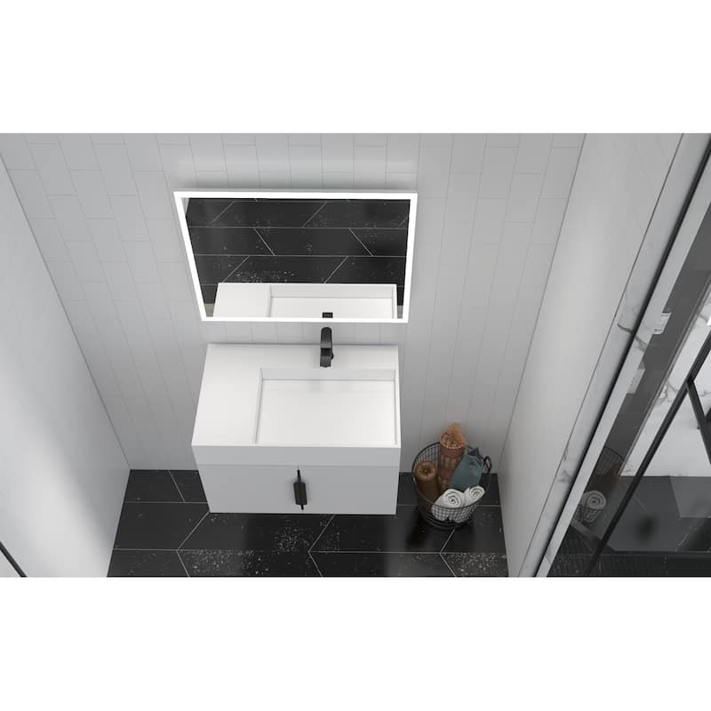 Amazon 30" Wall Mounted Bathroom Right Basin Vanity Set w/ White Top