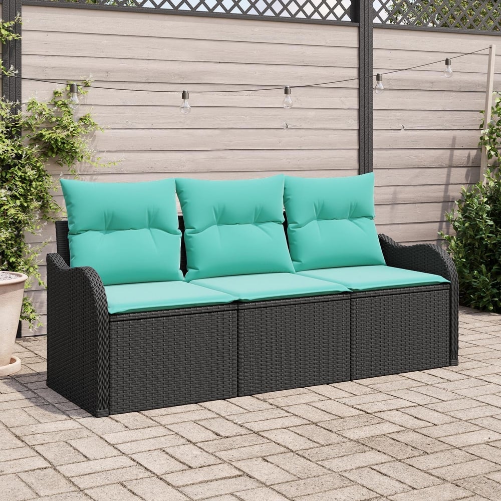 vidaXL 3 Garden Sofa Set with Cushions Black/Brown/Grey Poly Rattan - 69.3 x 24.4 x 27.2